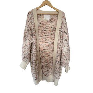 Anthropologie Jenna Marled-Knit Cardigan Chunky Open Front One Size Cream Multi